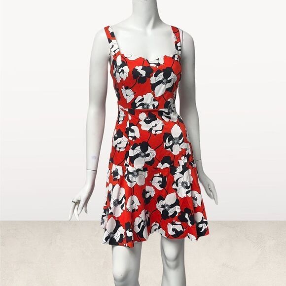 CeCe by Cynthia Steffe Floral Orange Blue & White Hawaii Vacation 90s Drop Waist - Picture 1 of 4